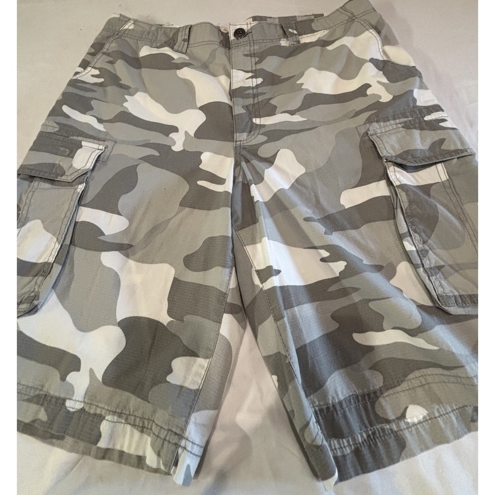 True Nation Grey Camouflage Cargo Shorts 38 Hiking Camping Boating 100% Cotton